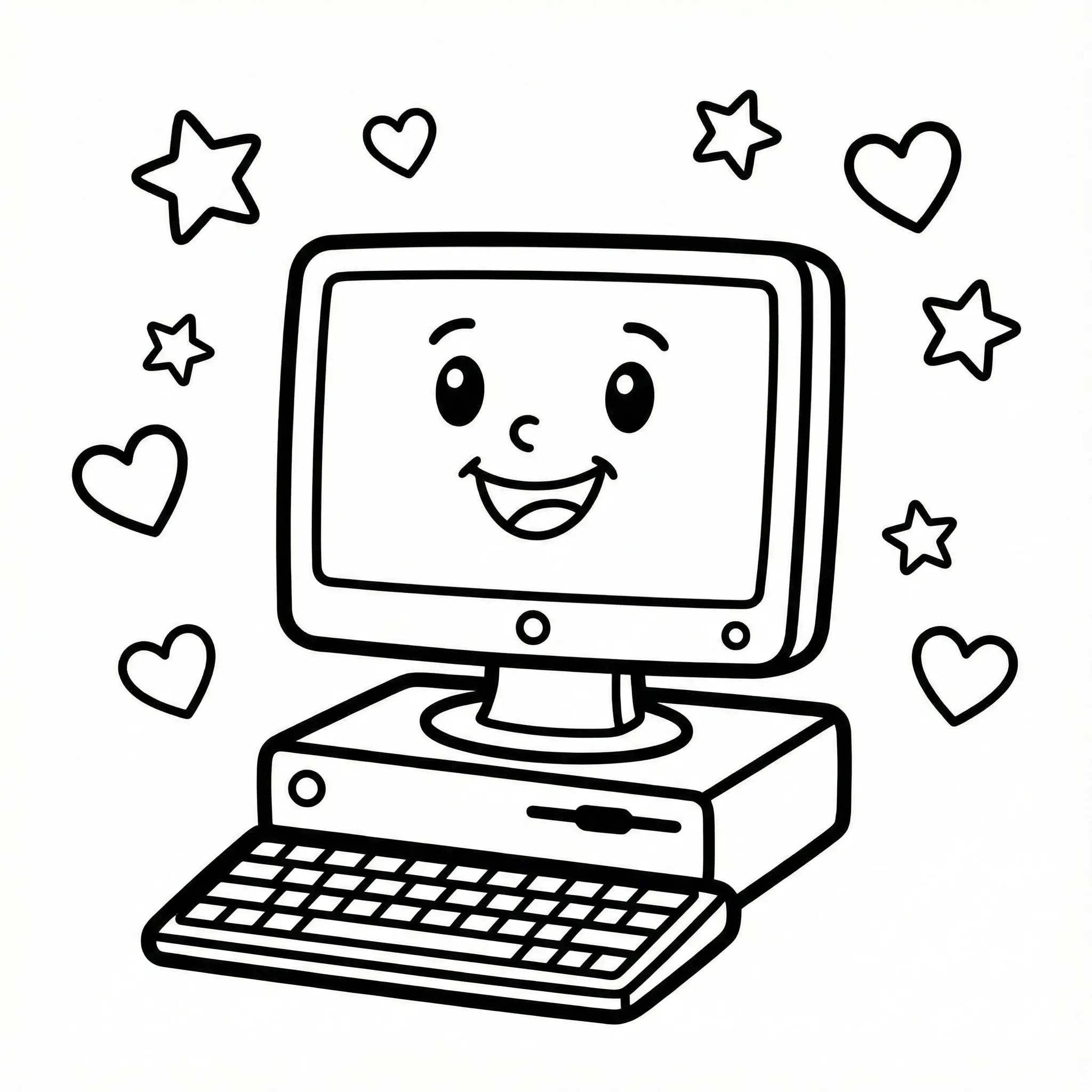 Computadora 10 para colorear para imprimir kawaii