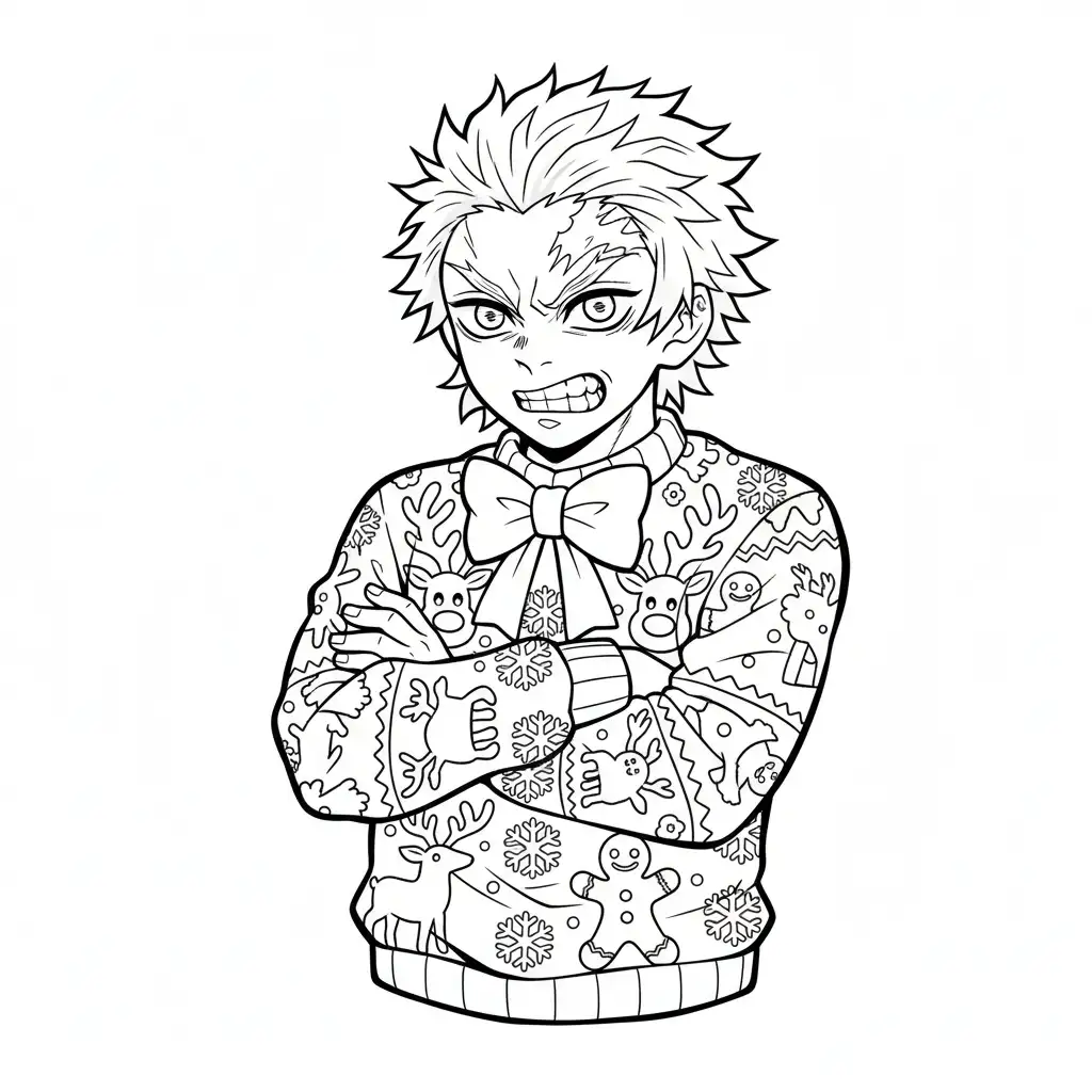 Demon Slayer de Navidad para colorear gratis para imprimir
