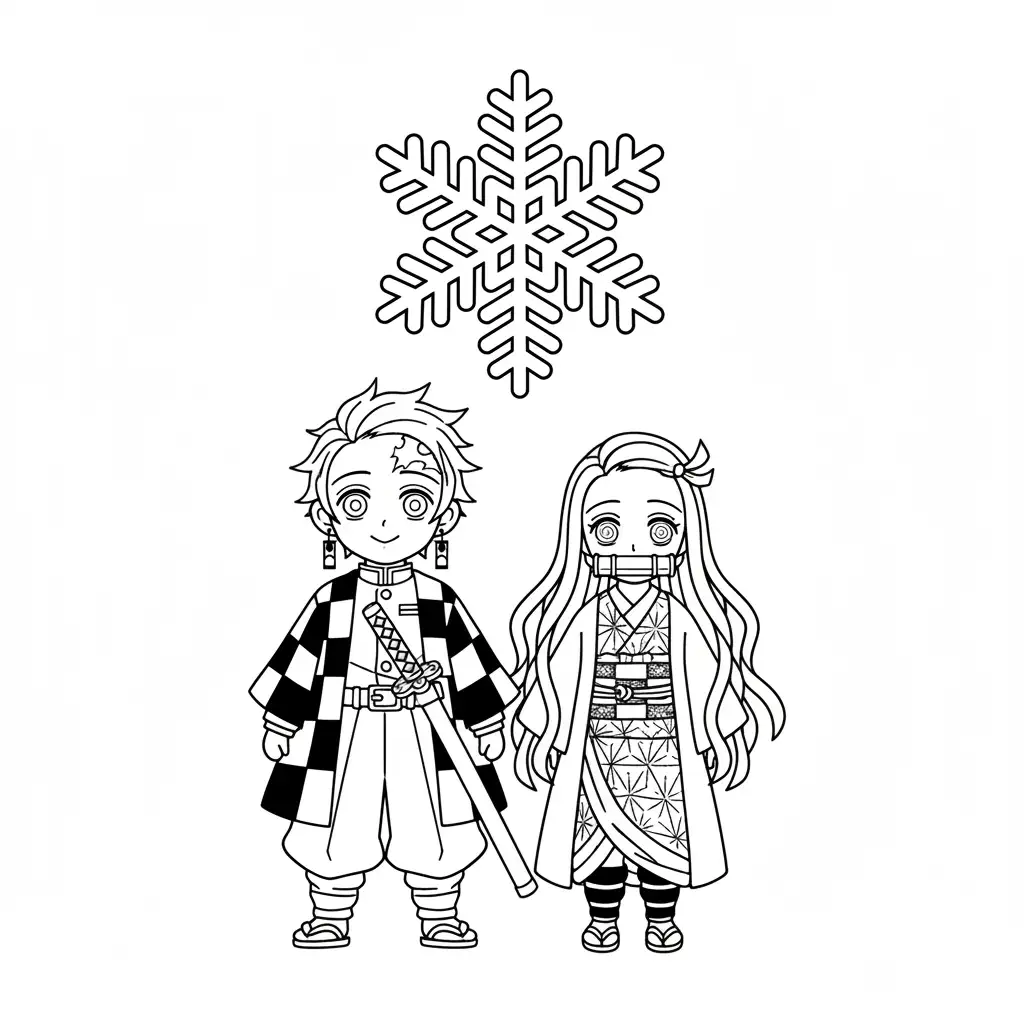 Demon Slayer de Navidad para colorear para imprimir a4