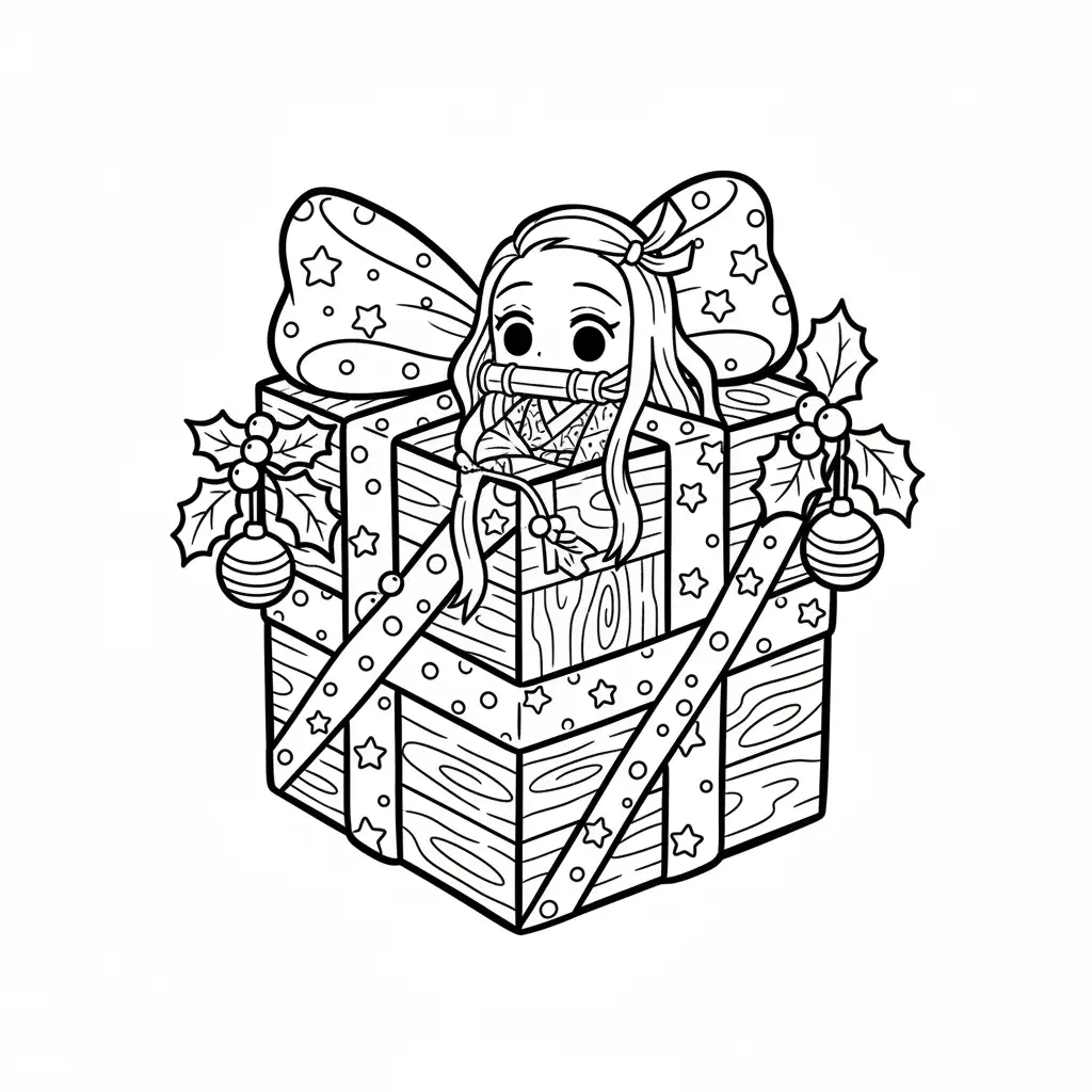 imagen para colorear Demon Slayer de Navidad niño