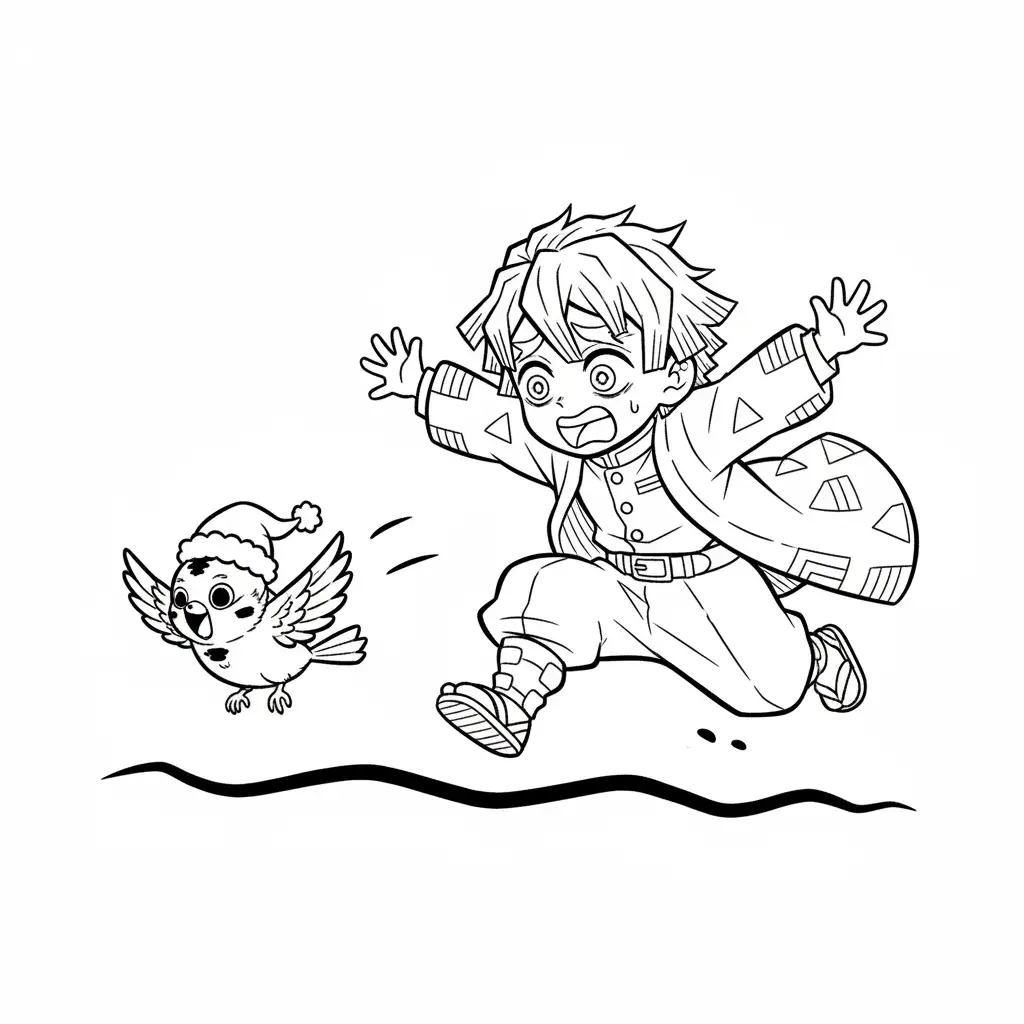 Demon Slayer de Navidad para colorear para niño para imprimir 1