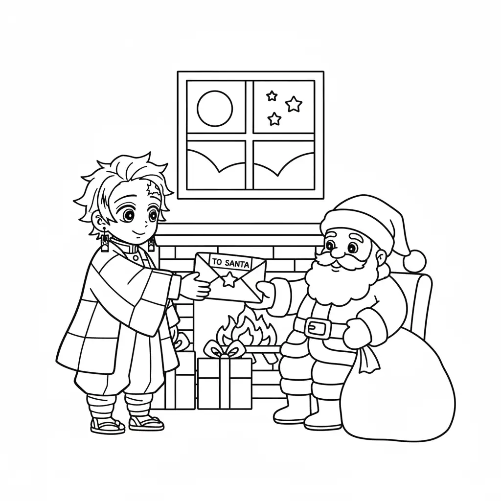 Demon Slayer de Navidad para colorear para niño gratis