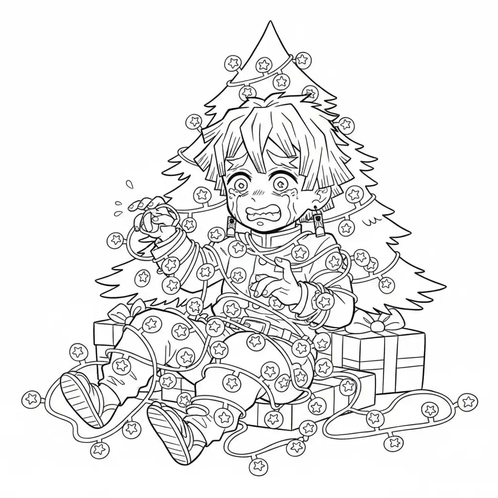 Demon Slayer de Navidad para colorear para niño de para imprimir