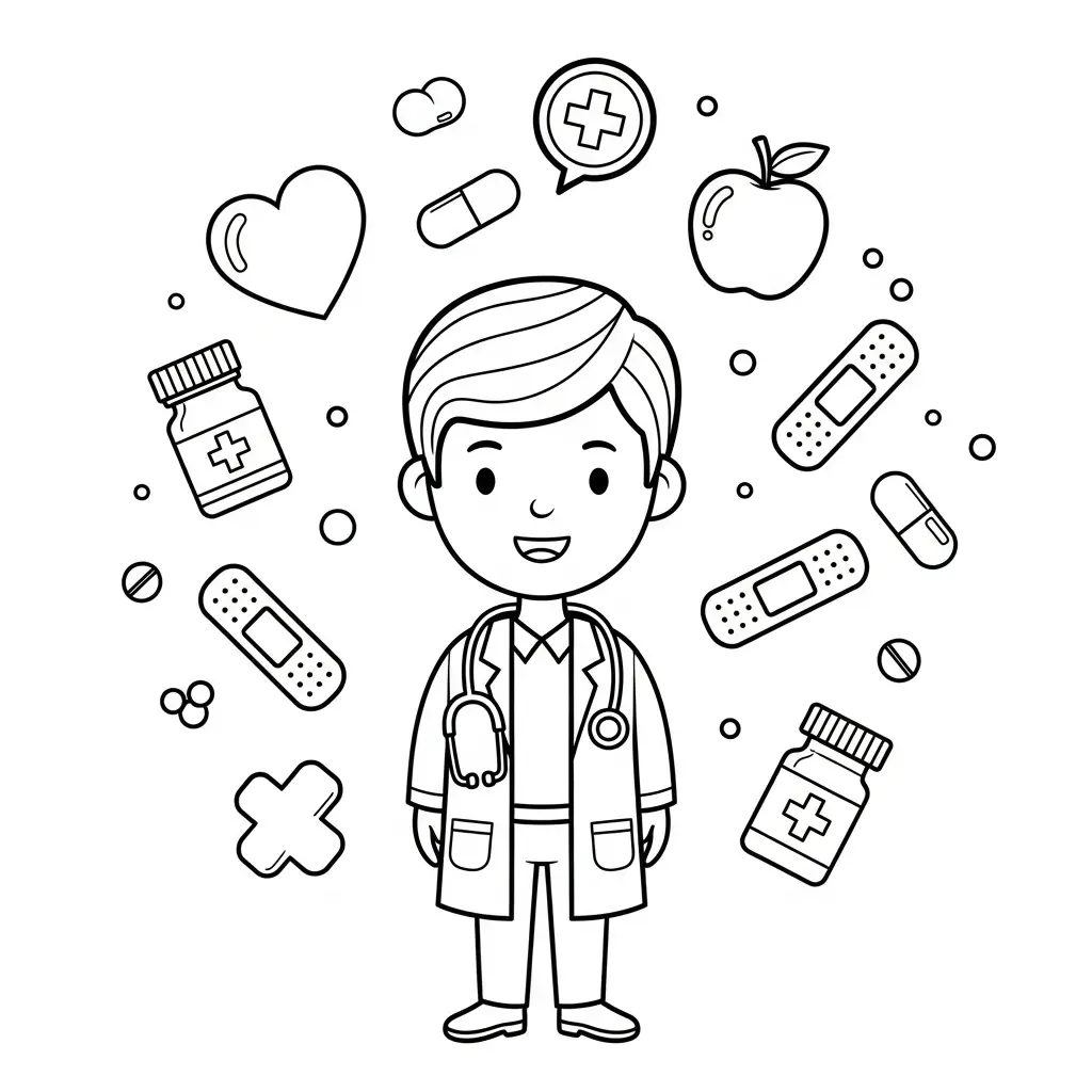 Doctor para colorear educativo para niño