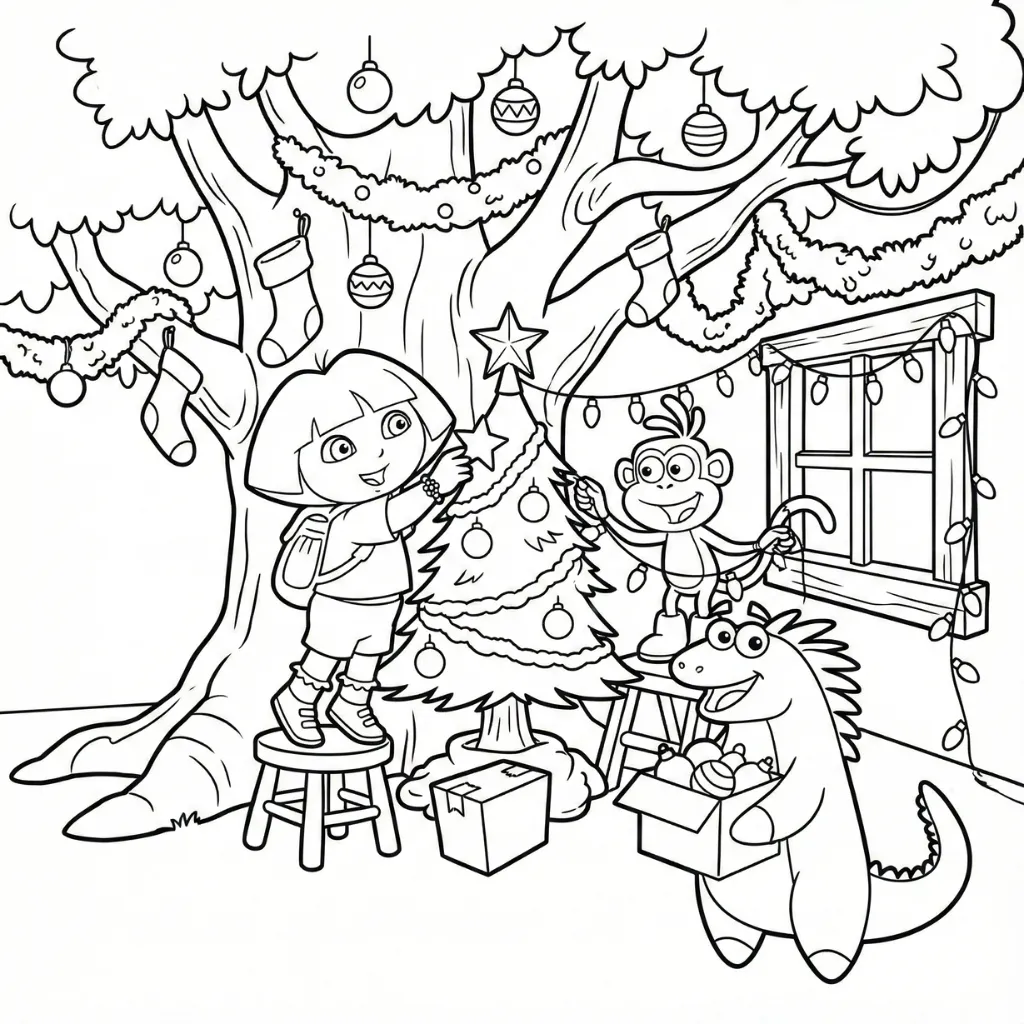 Dora la Exploradora de Navidad 11 para colorear para imprimir gratis