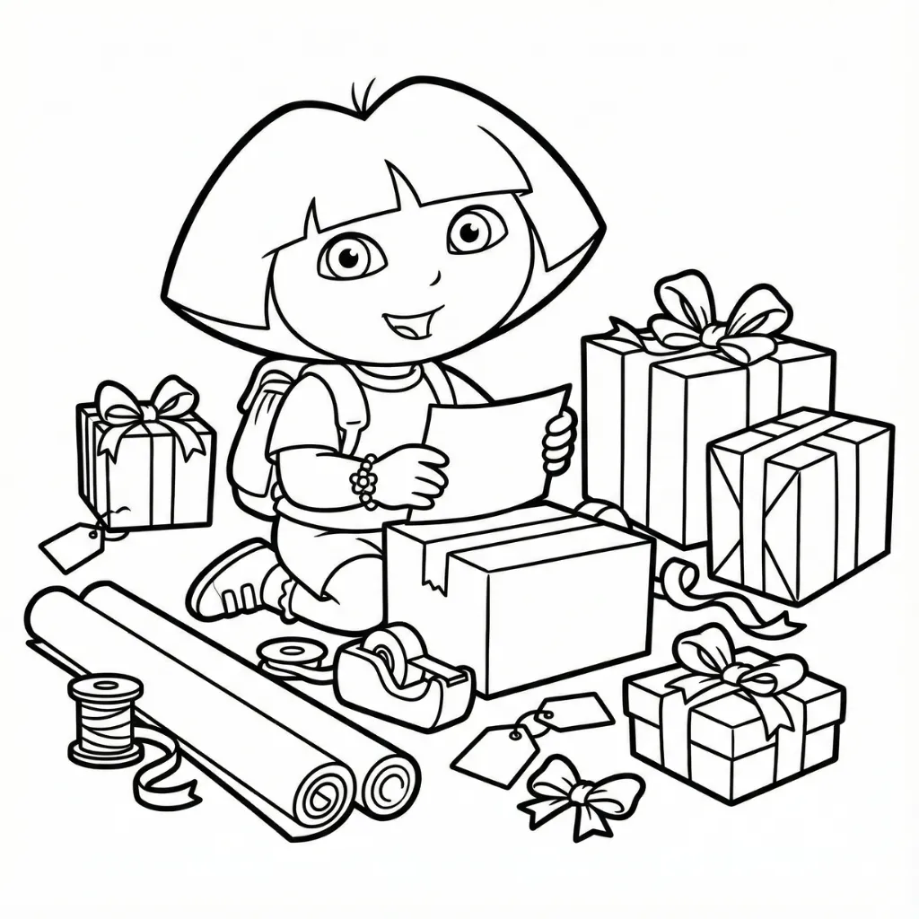 Dora la Exploradora de Navidad 12 para colorear para niños para imprimir