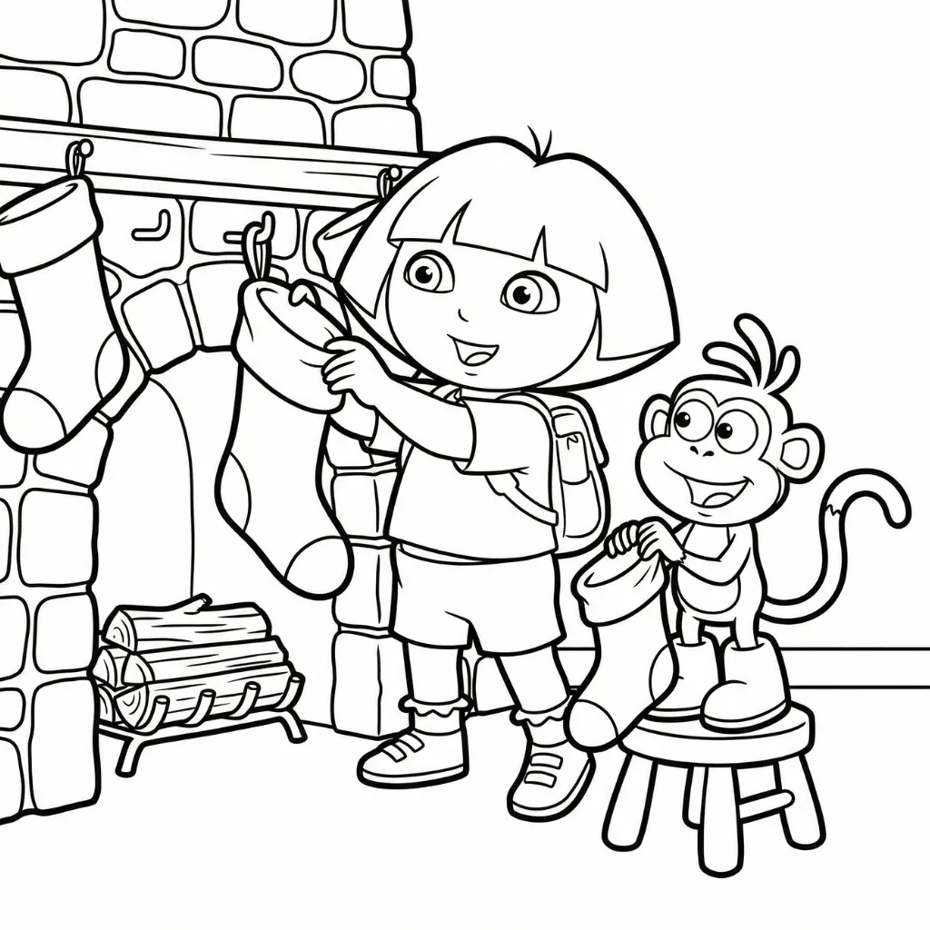 Dora la Exploradora de Navidad 2 para colorear y recortar para imprimir gratis