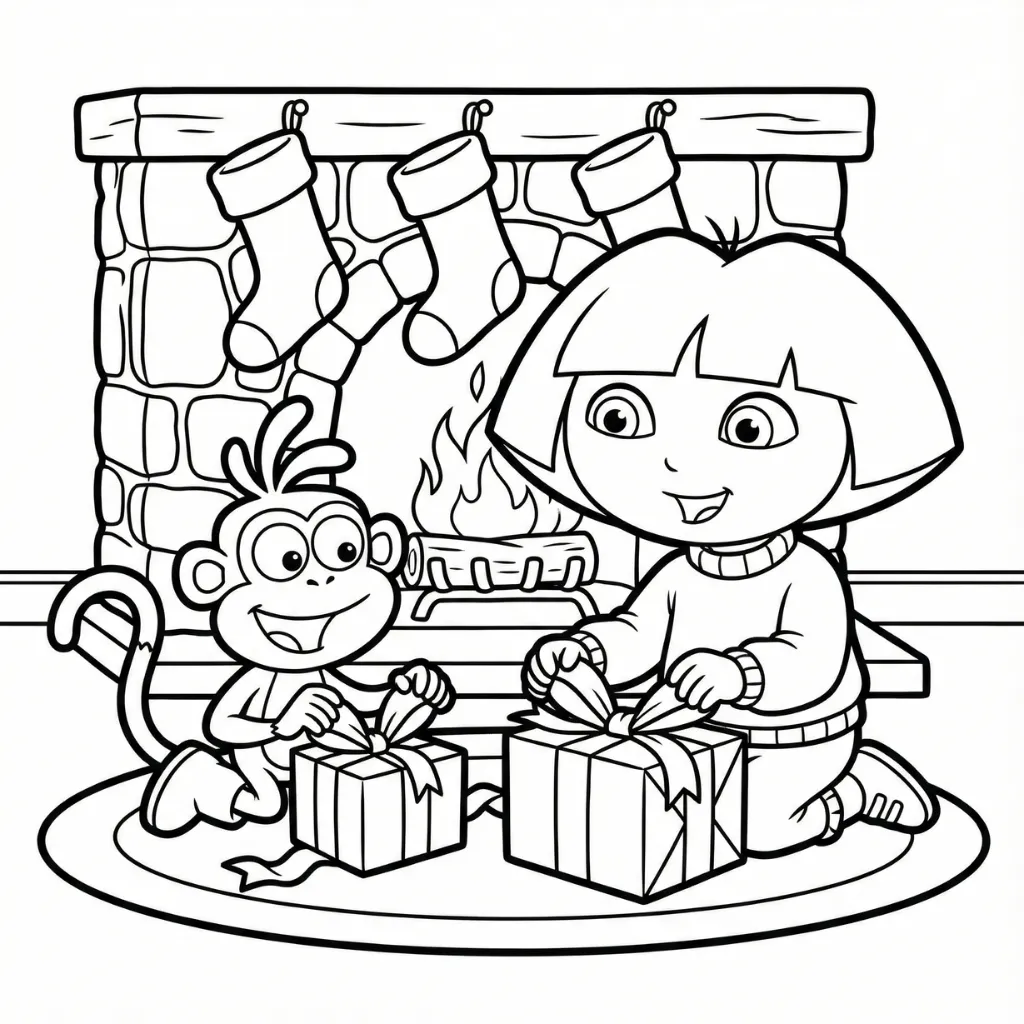 Dora la Exploradora de Navidad 4 para colorear para niño de 3 años