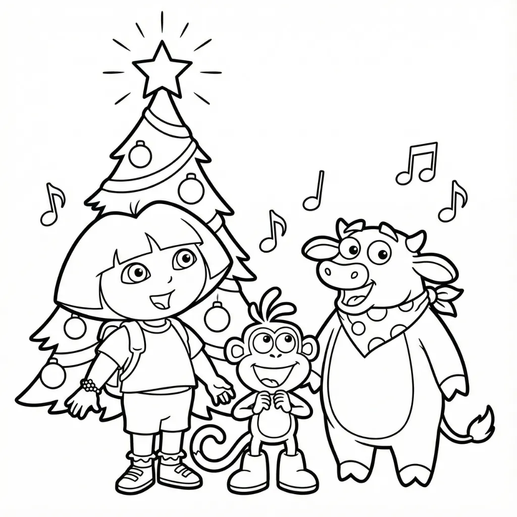 imagen de Dora la Exploradora de Navidad 7 para colorear para niño