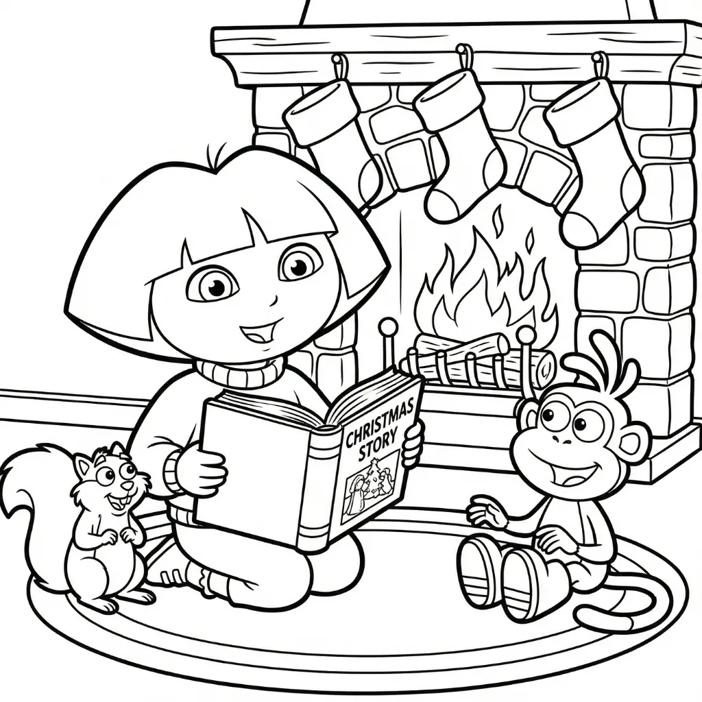 Dora la Exploradora de Navidad 8 para colorear gratis para imprimir