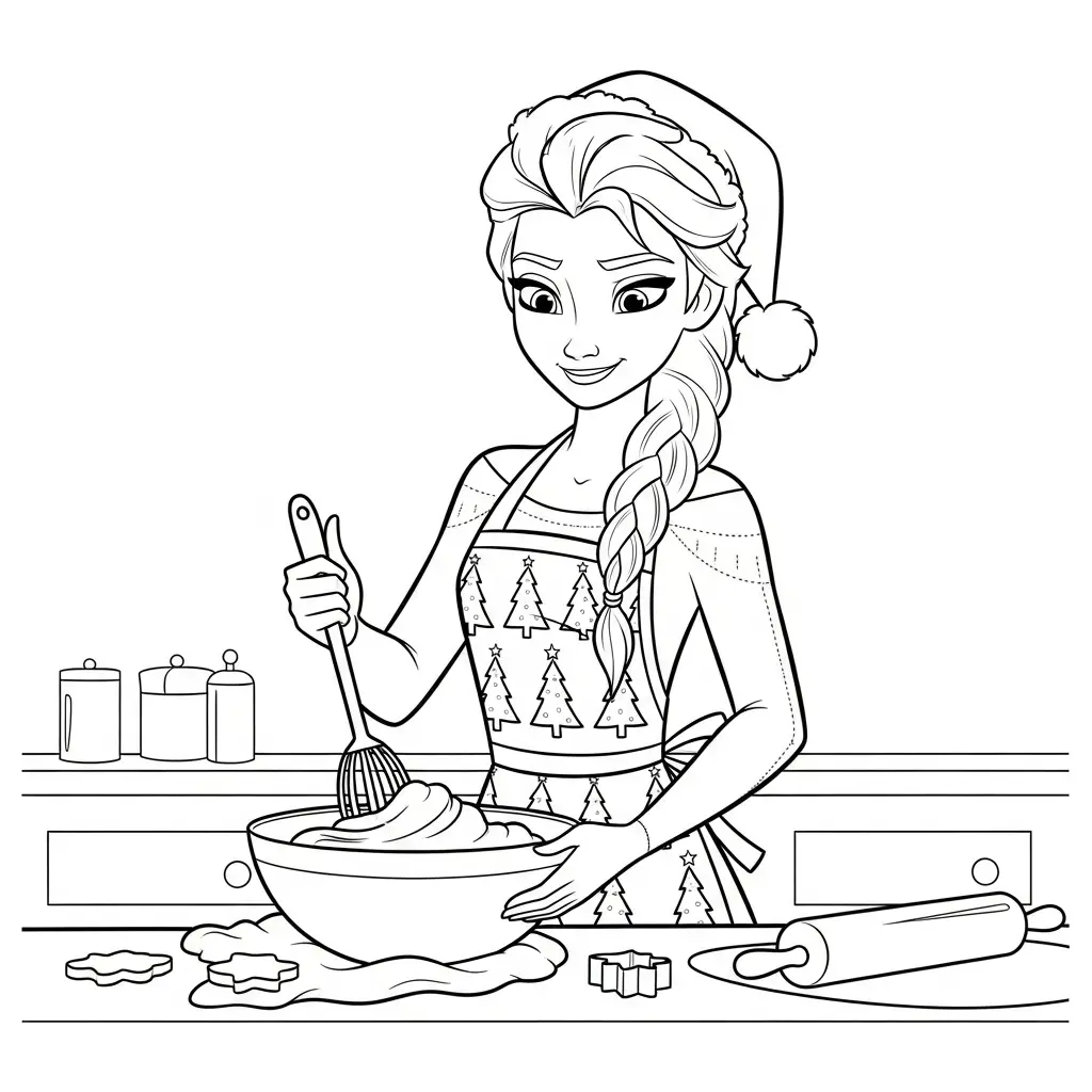 Elsa de Navidad para colorear de para niños