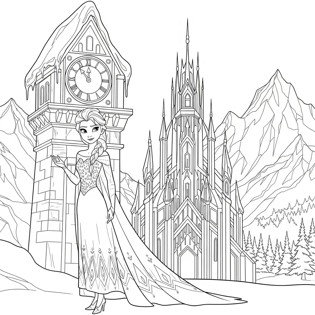 Elsa de Navidad para colorear para niño de 7 años