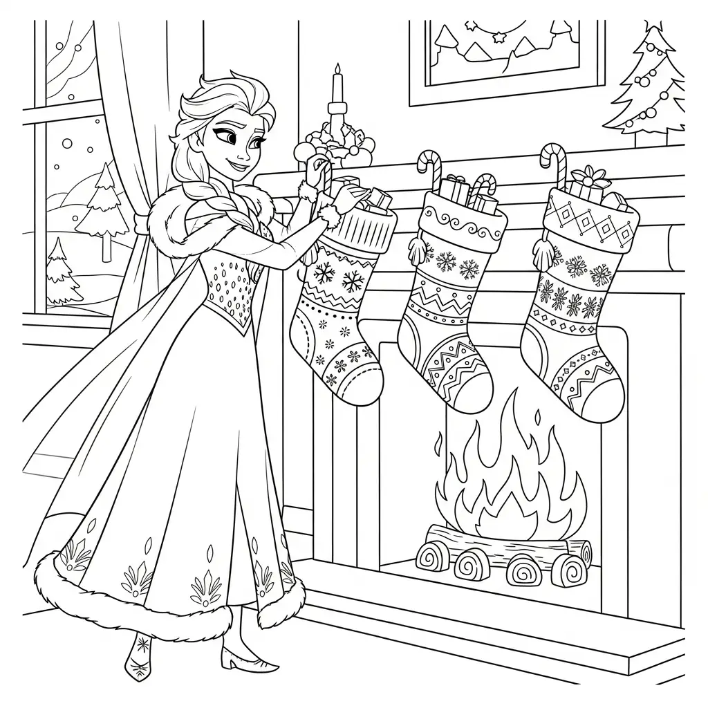 imprimir Elsa de Navidad para colorear para niño
