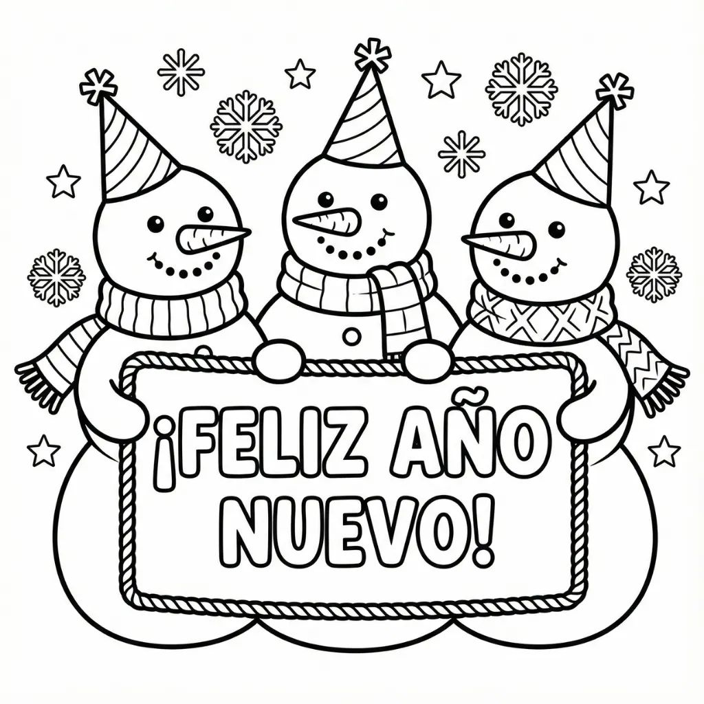 Feliz Año Nuevo 11 para colorear para niño de 5 años