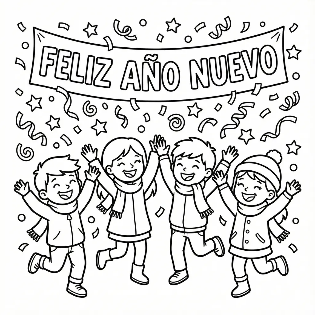 Feliz Año Nuevo 12 para colorear para niño