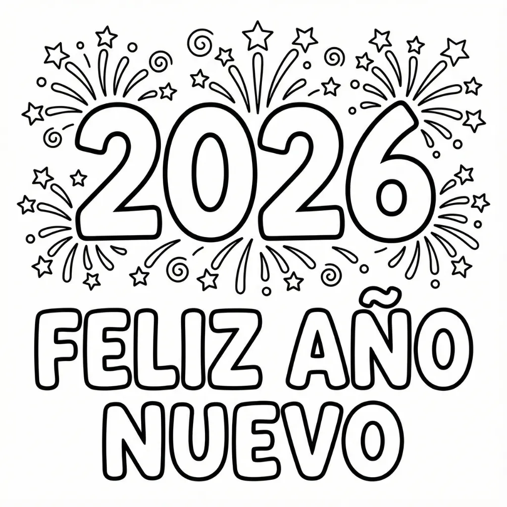 Feliz Año Nuevo 13 para colorear para niño de 2 años