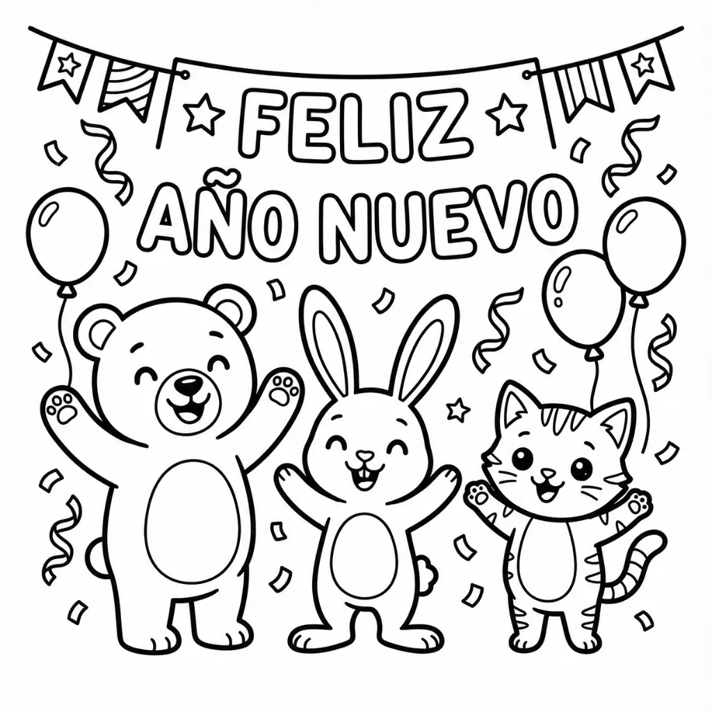 Feliz Año Nuevo 14 para colorear para niño