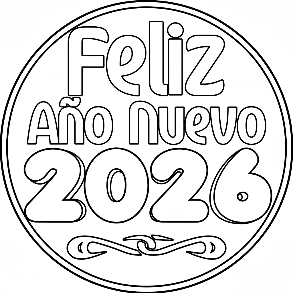 Feliz Año Nuevo 19 para colorear para niños