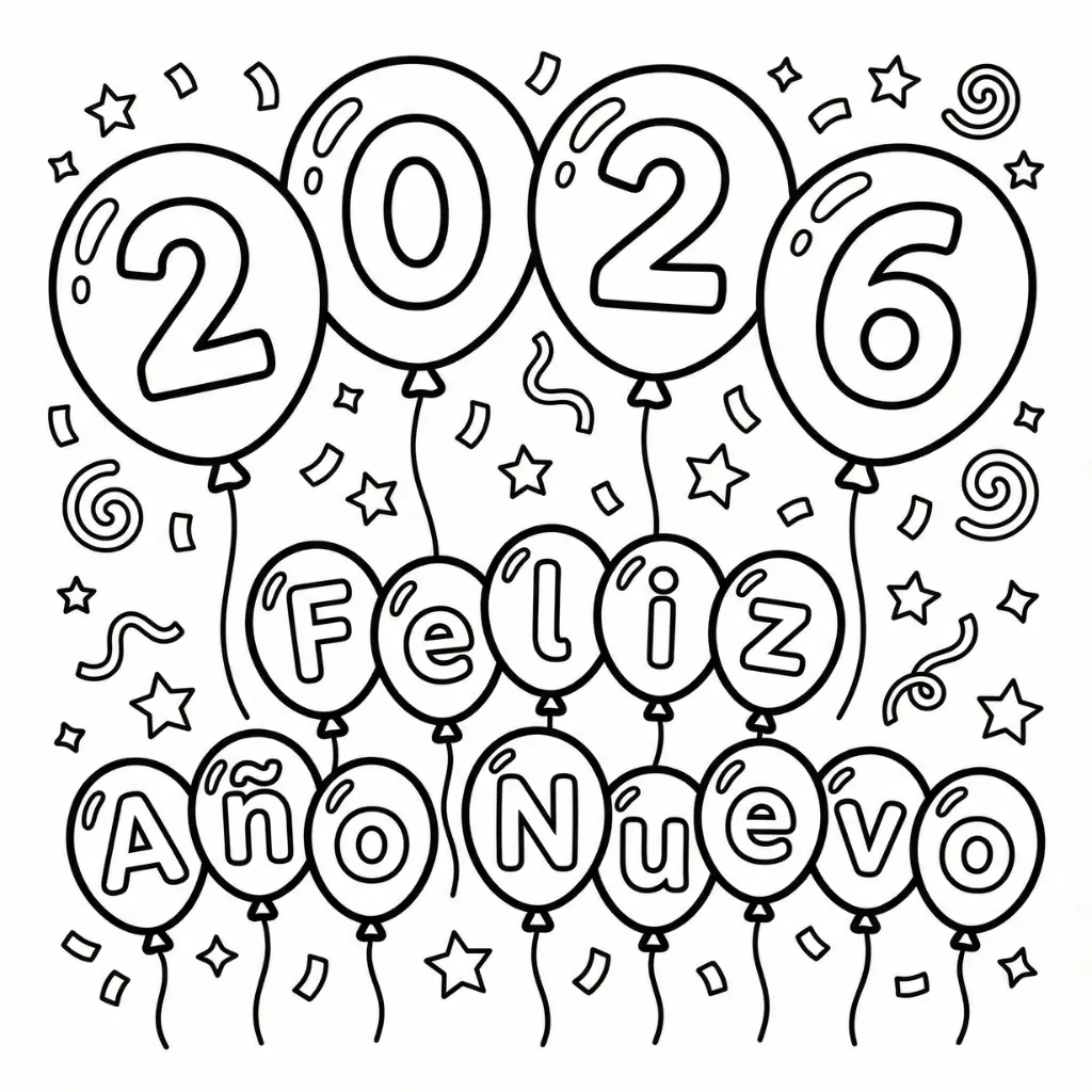 Feliz Año Nuevo 2 para colorear para imprimir para niño de 9 años