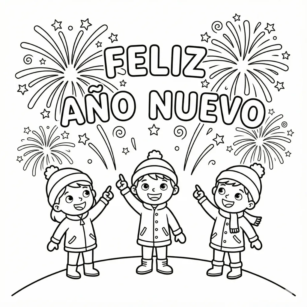 Feliz Año Nuevo 8 para colorear para imprimir