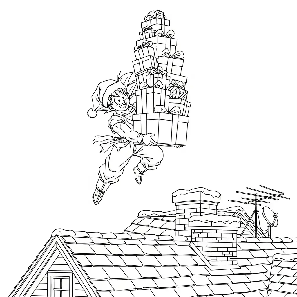 Goku de Navidad para colorear para imprimir a4