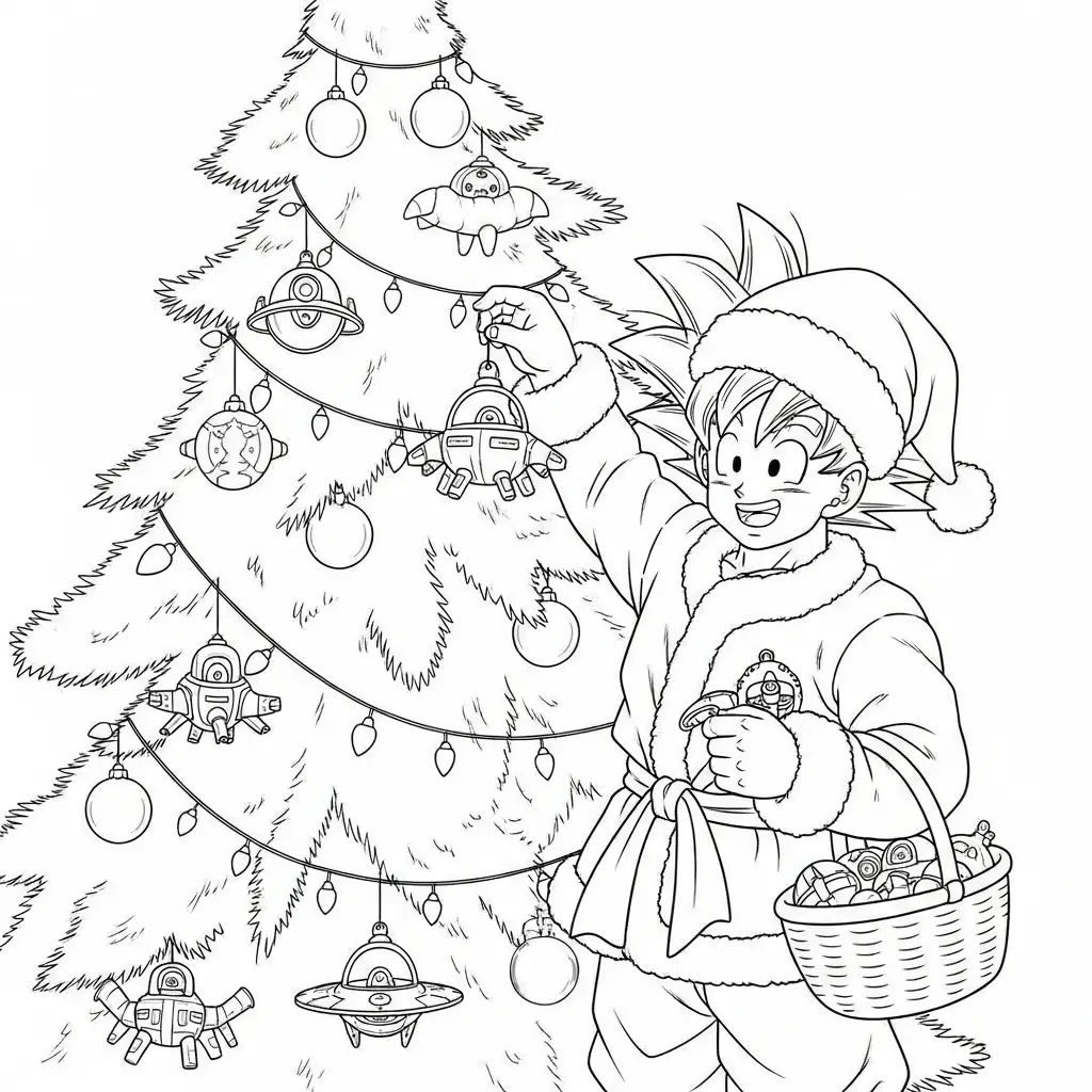 imprimir Goku de Navidad para colorear gratis