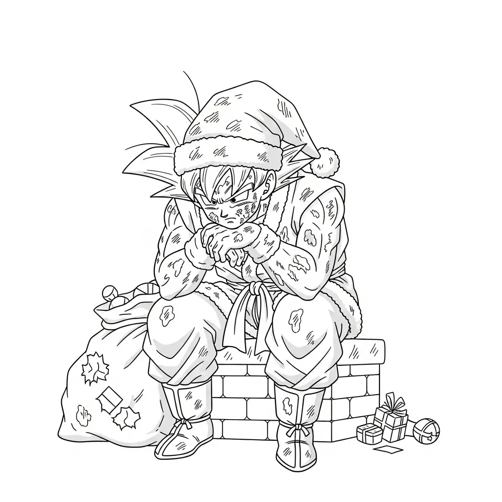 Goku de Navidad para colorear para imprimir gratis 1