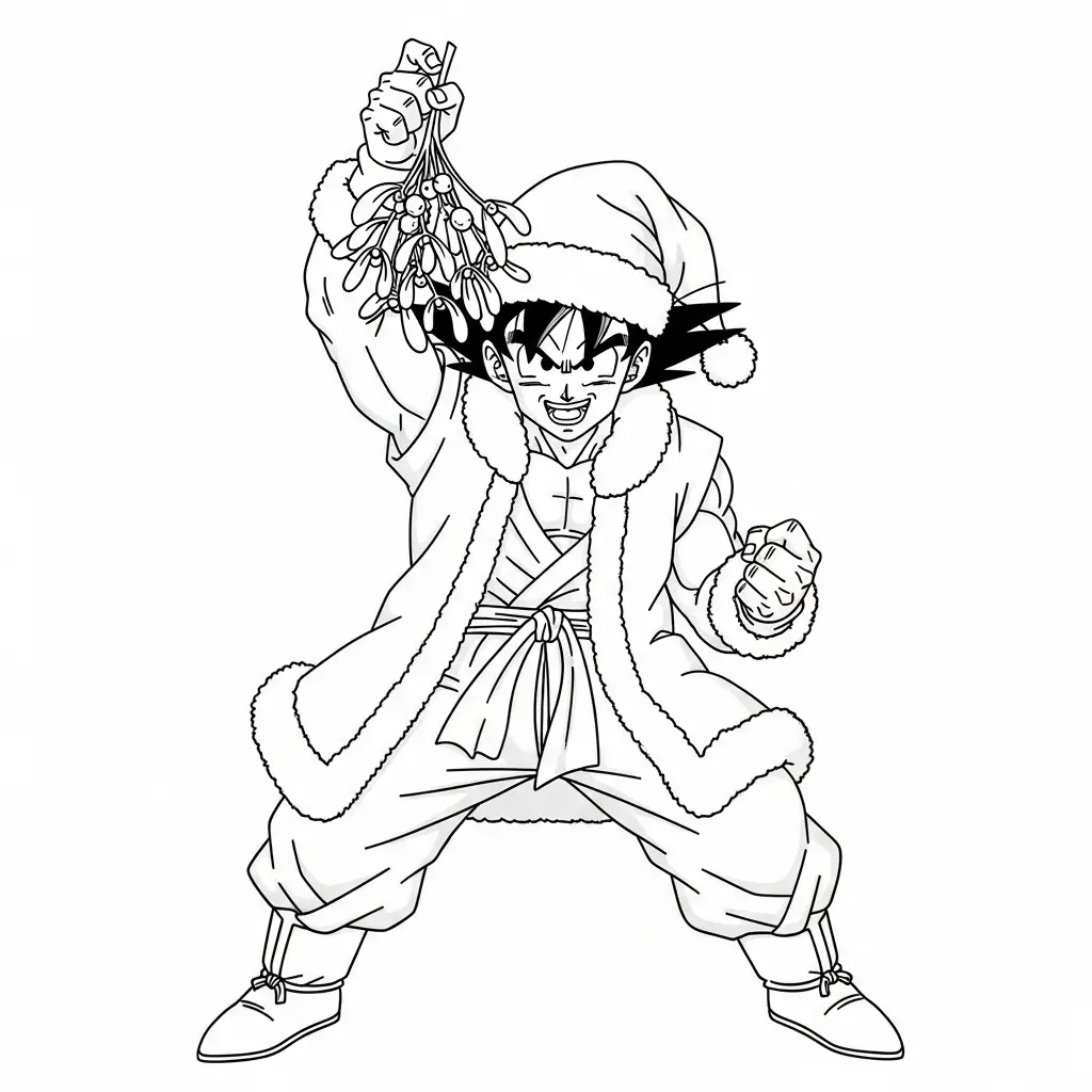 imagen para colorear Goku de Navidad niño