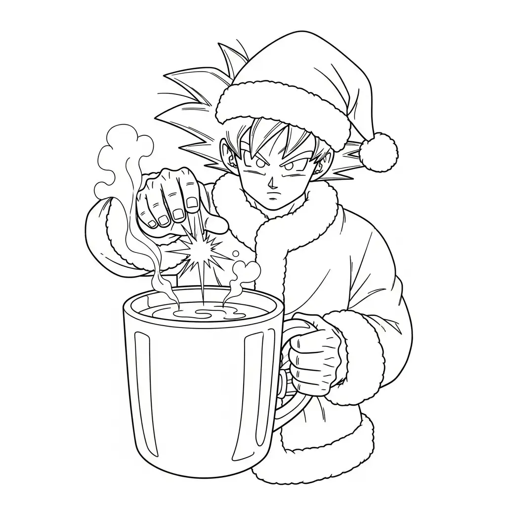 Goku de Navidad para colorear y recortar para imprimir