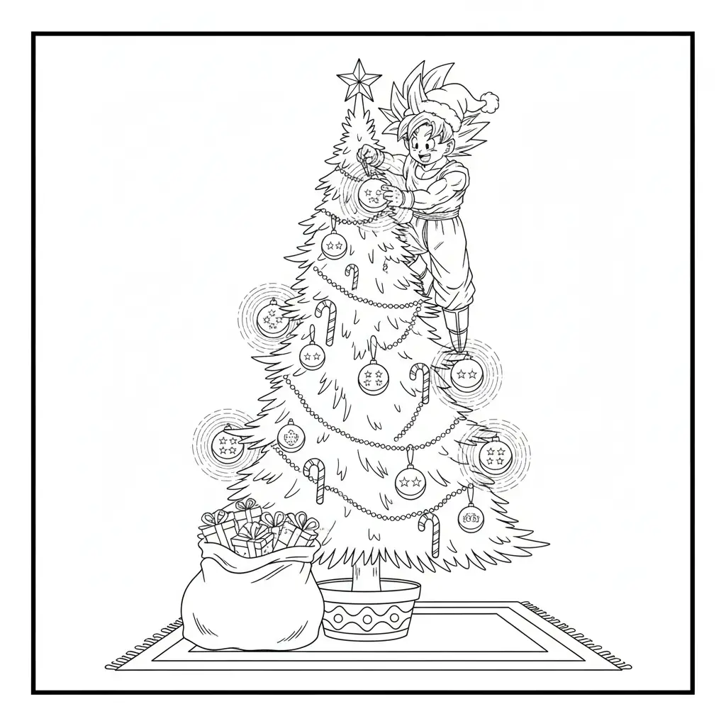 Goku de Navidad para colorear para niños para descargar
