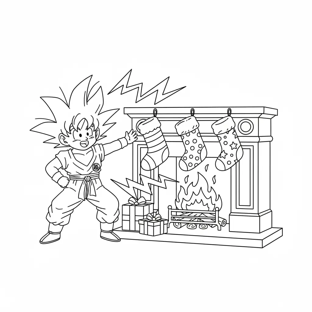 Goku de Navidad para colorear y recortar para imprimir gratis