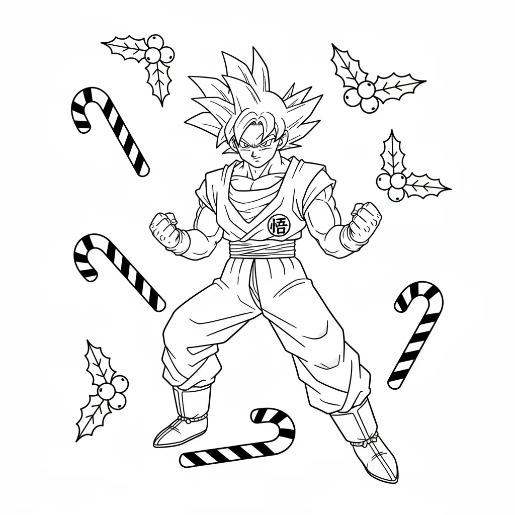 Goku de Navidad para colorear para imprimir para niño de 3 años