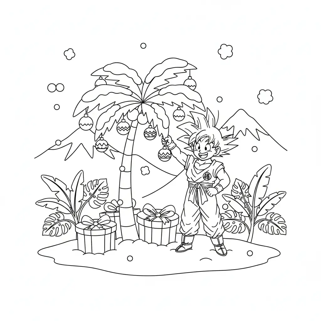 Goku de Navidad para colorear para imprimir pdf gratis 1