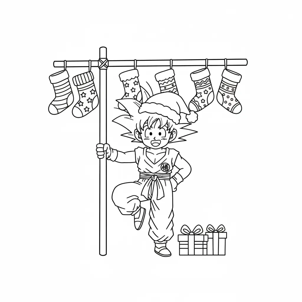 Goku de Navidad para colorear para niños para imprimir 1