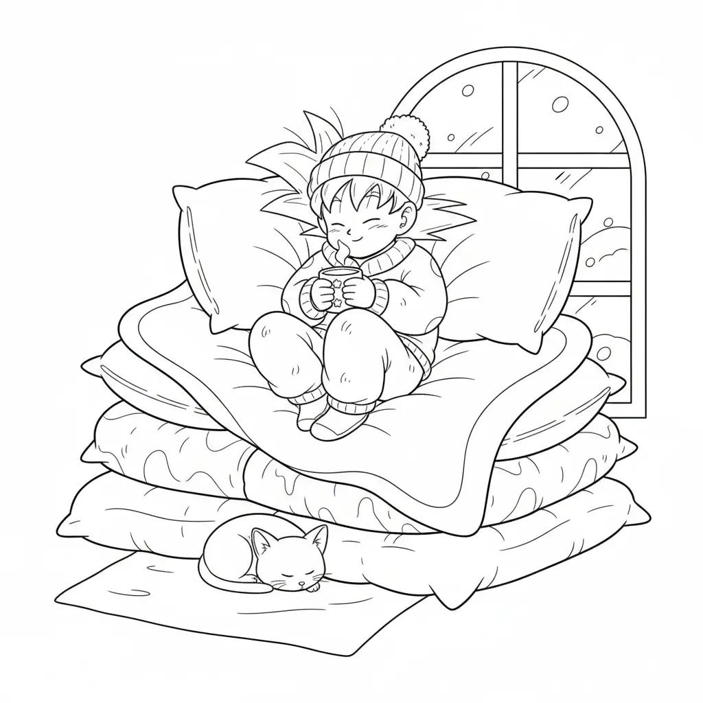 Goku de Navidad para colorear para niño para imprimir gratis 1