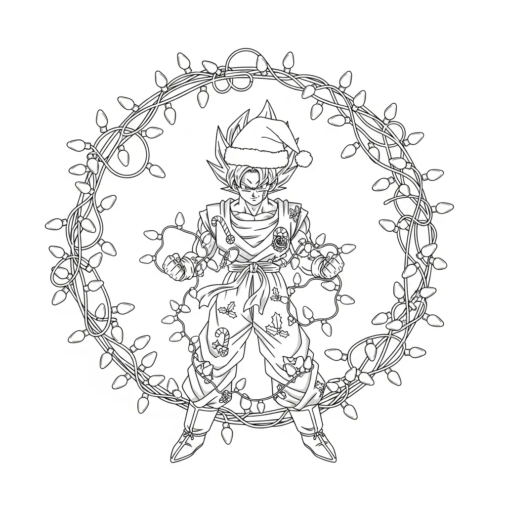 Goku de Navidad de niño para colorear para imprimir