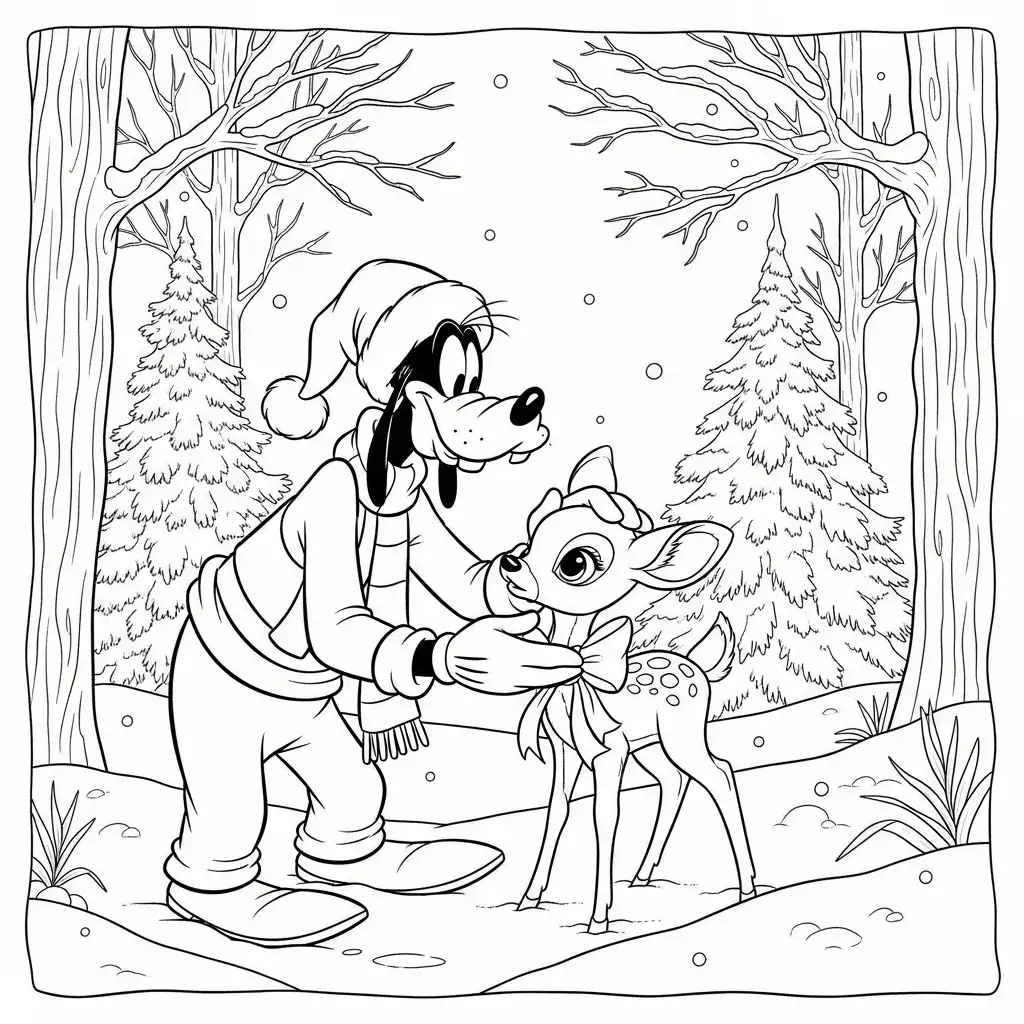 Goofy de Navidad para colorear para imprimir kawaii