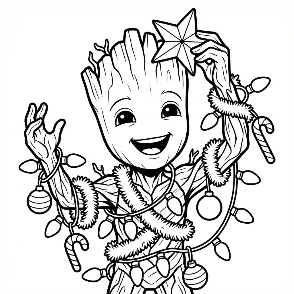imagen para colorear Groot de Navidad 10 niño