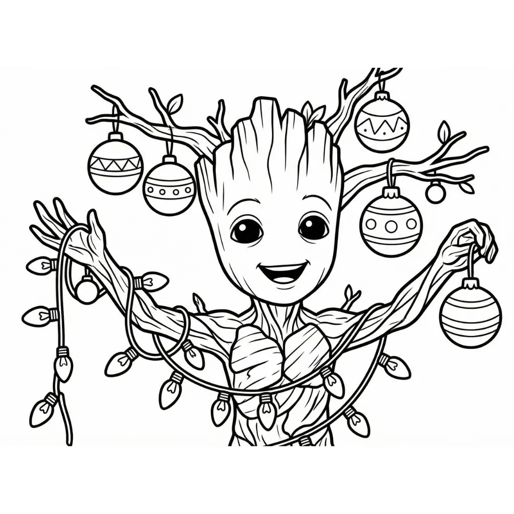 Groot de Navidad 3 de niño para colorear para imprimir