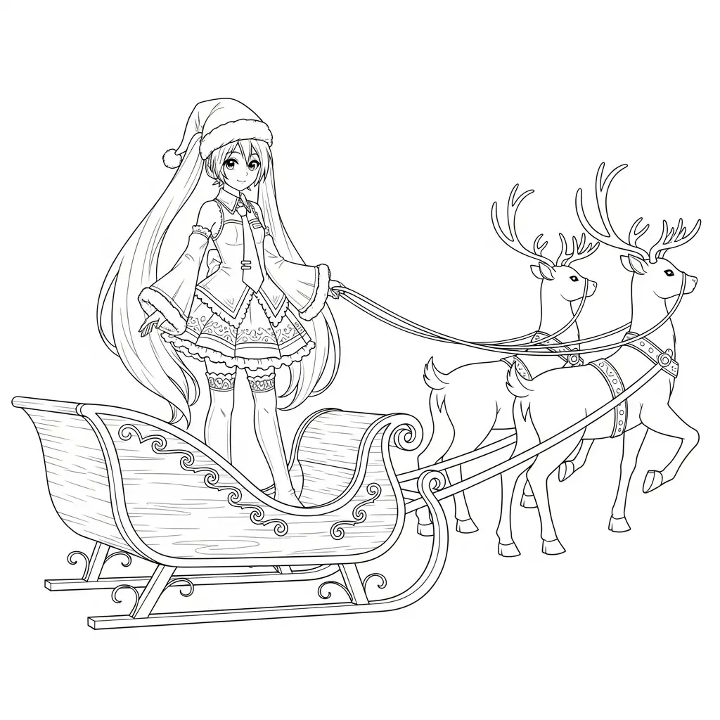 Hatsune Miku de Navidad para colorear y recortar para imprimir