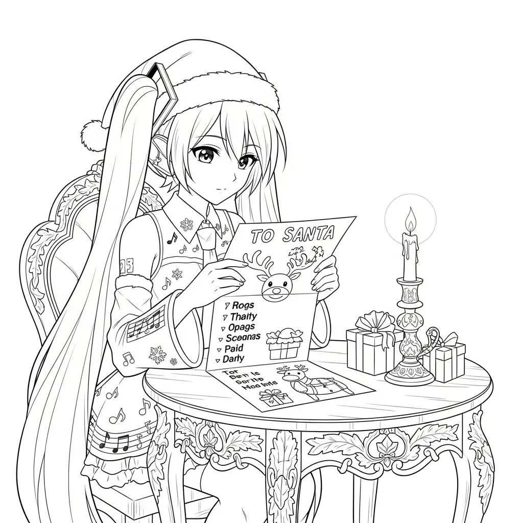 Hatsune Miku de Navidad para colorear para imprimir para niño de 4 años