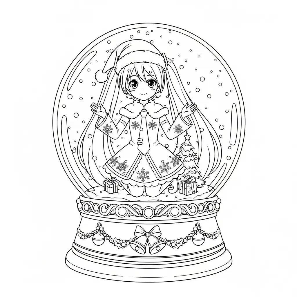 Hatsune Miku de Navidad para colorear para niños para descargar 1