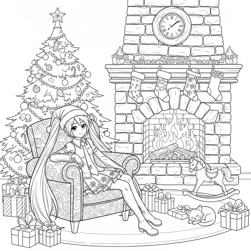 imprimir Hatsune Miku de Navidad para colorear para niño