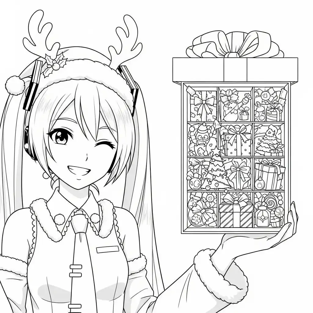 Hatsune Miku de Navidad para colorear para niños para descargar