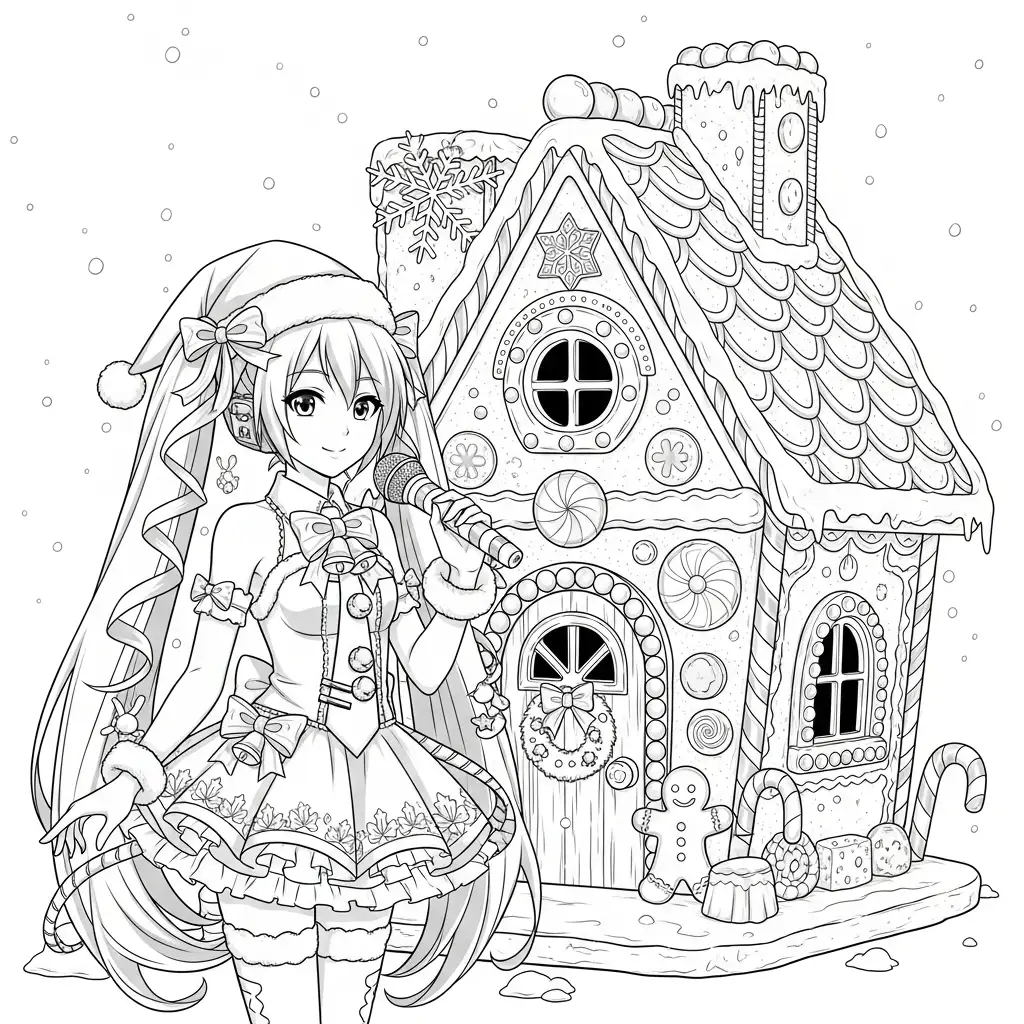 Hatsune Miku de Navidad para colorear para imprimir para niño de 12 años