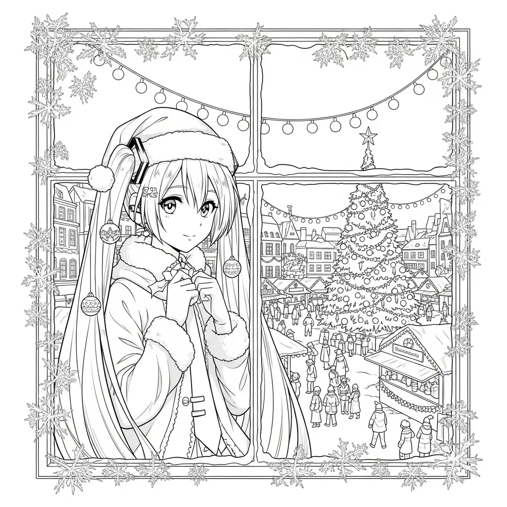 Hatsune Miku de Navidad para colorear para niños para imprimir