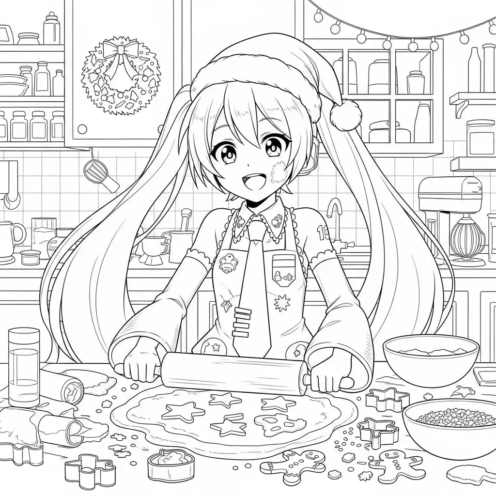 imprimir Hatsune Miku de Navidad para colorear