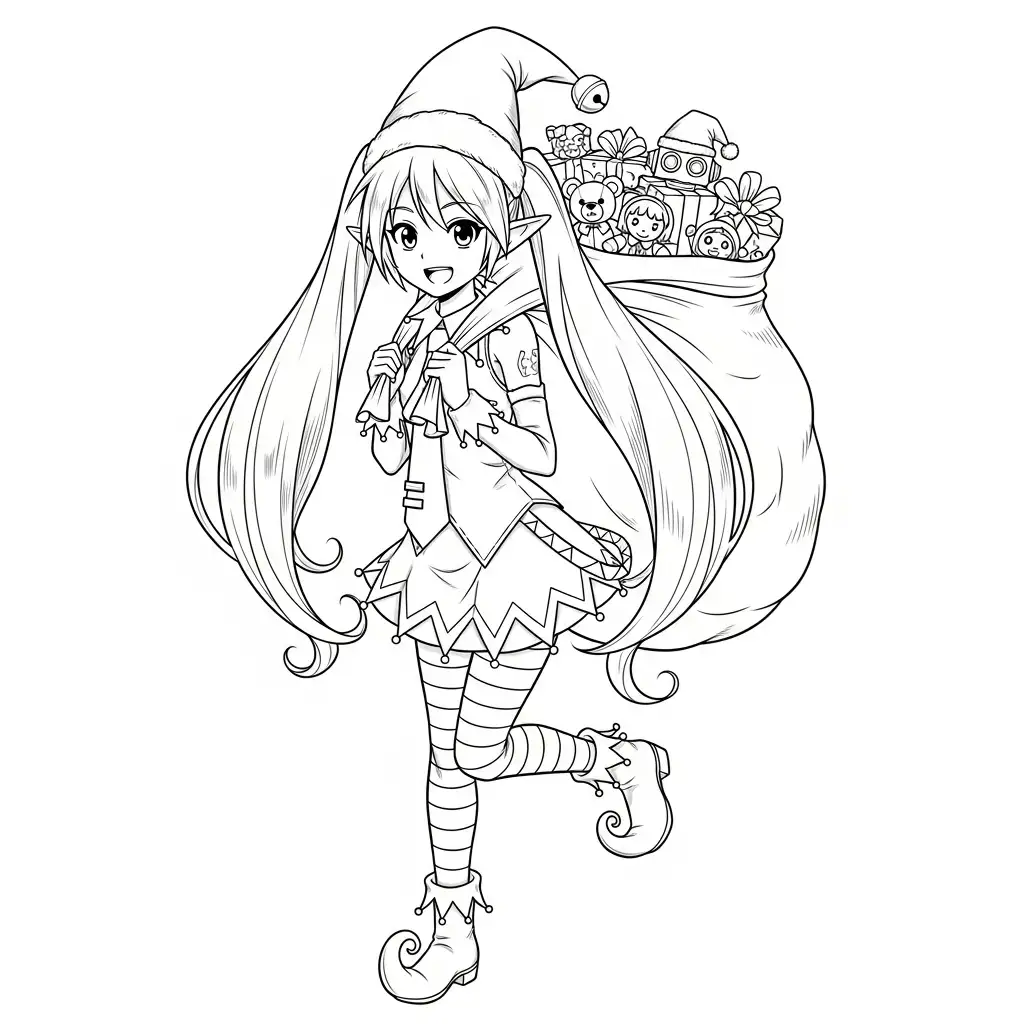 Hatsune Miku de Navidad de niño para colorear para imprimir