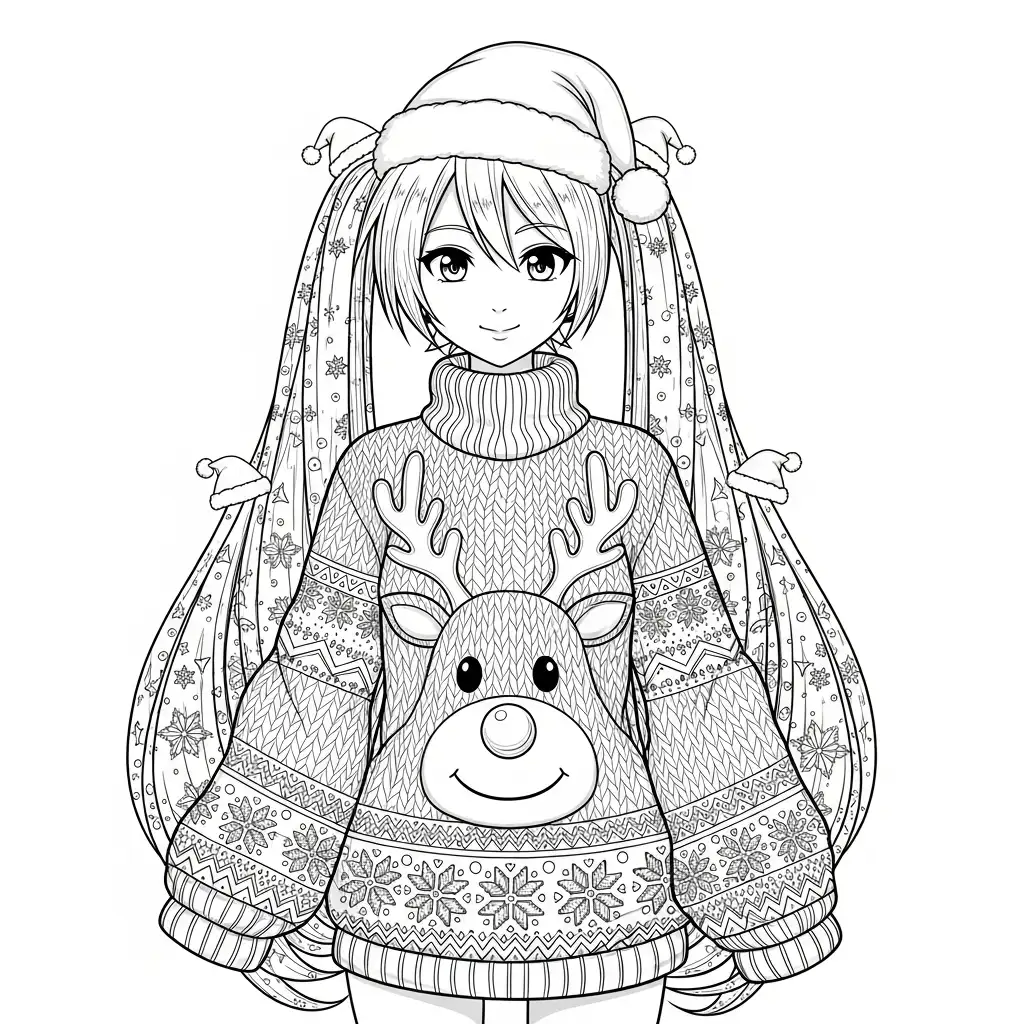 Hatsune Miku de Navidad para colorear gratis en línea