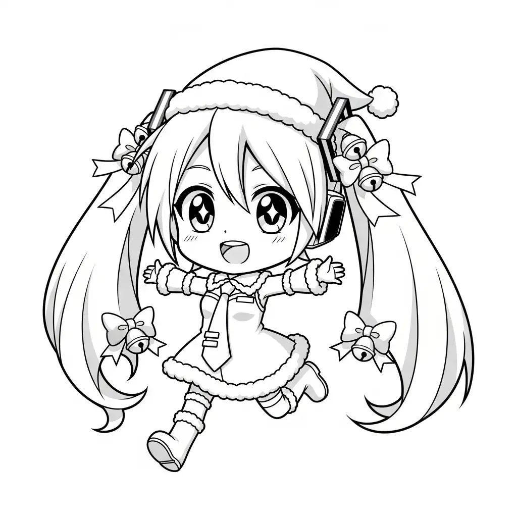Hatsune Miku de Navidad para colorear para niño de 6 años